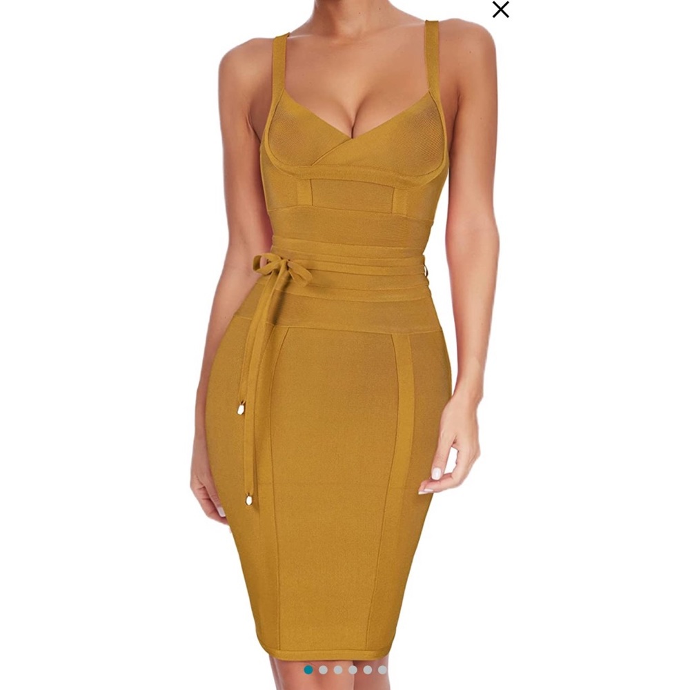 Gold Bodycon Midi Dress